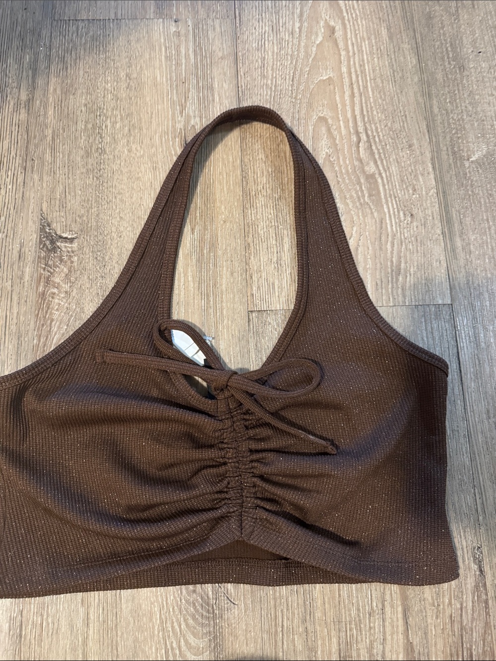 H&M Brown Ruched Halter Crop Top
